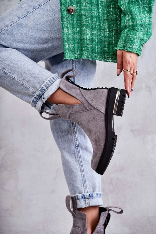 Zamszowe Botki Z Wycięciami Szare Elvera