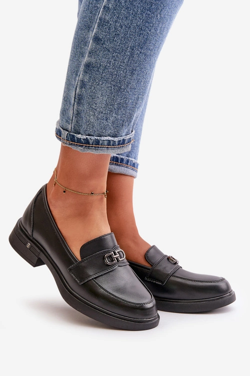 Mokasyny Damskie Ze Skóry Naturalnej Czarne Vinceza 58409