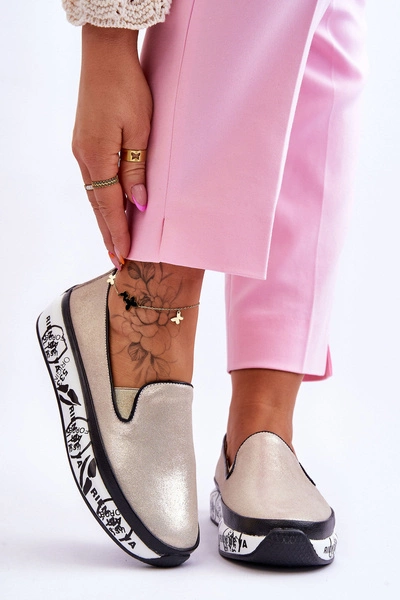 Damskie Skórzane Tenisówki Slip-On Złote Ottavia