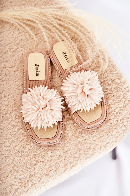 Zamszowe Damskie Klapki Z Ozdobą Beżowe Giorgia