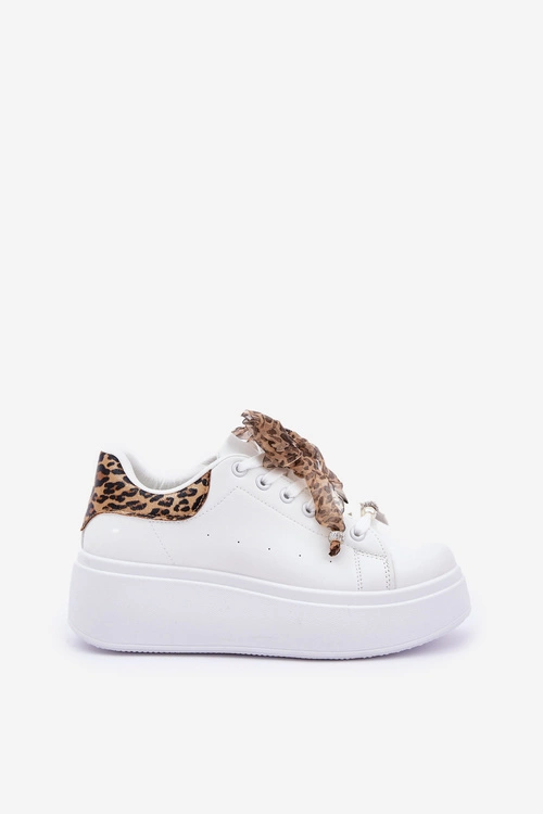 Sneakersy Damskie Na Platformie Z Panterką Białe Lerissna