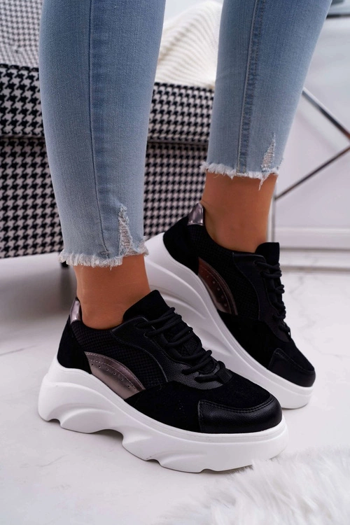 Sportowe Damskie Buty Gruba Podeszwa Czarne Cardamon