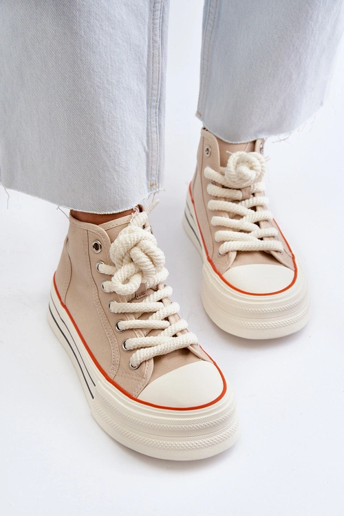 Trampki Damskie Na Platformie Beżowe Aineri