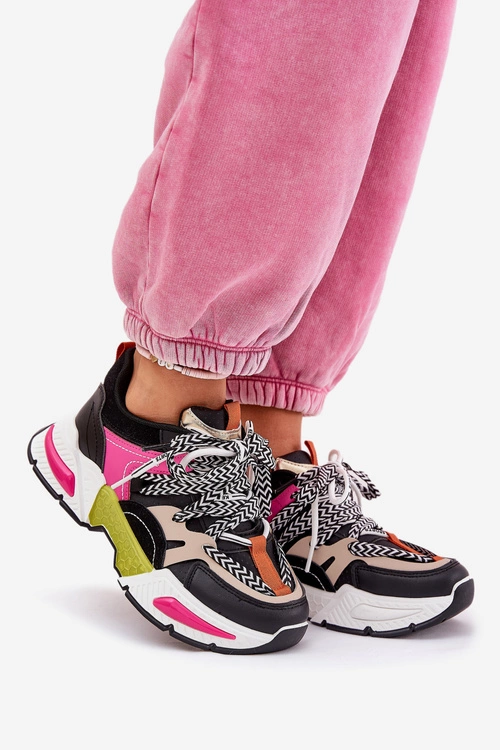 Sneakersy Buty Sportowe Damskie Z Podwójnym Sznurowaniem Czarne Efobell