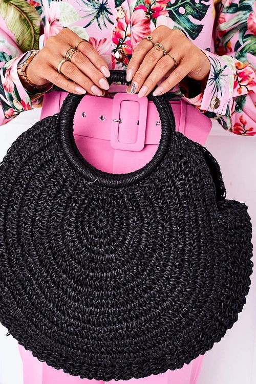 Pleciona Okrągła Torebka Boho BRUNO ROSSI Czarna