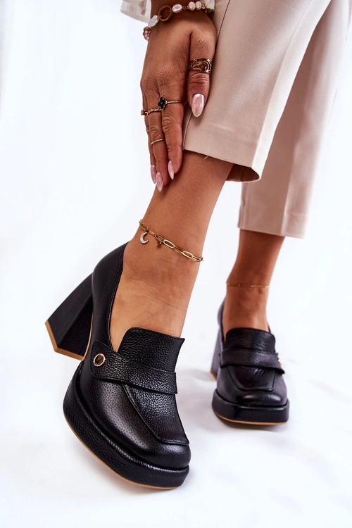 Skórzane Czółenka Lewski Shoes 3195/2 Czarne