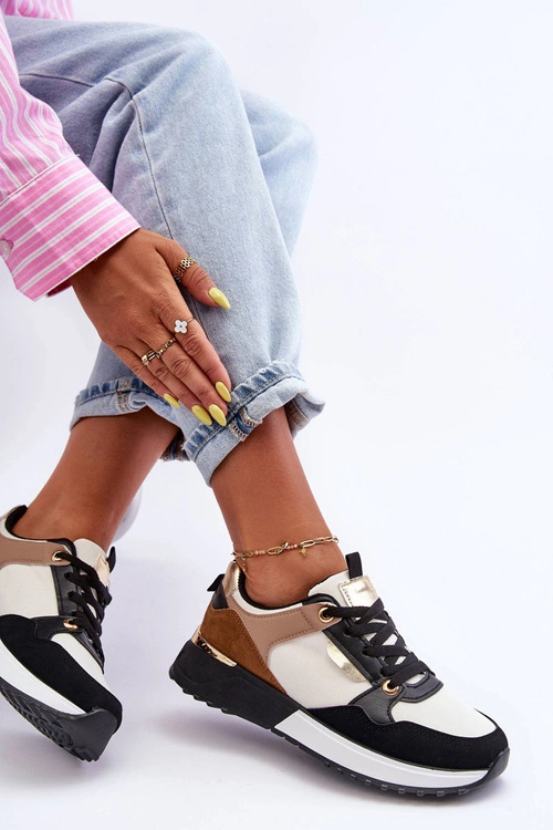Stylowe buty sportowe damskie Beżowo-Czarne Katenia