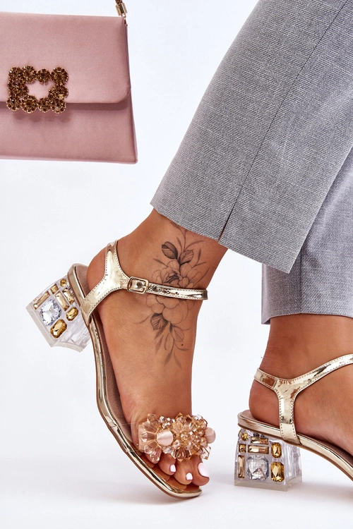 Damskie Sandały Na Niskim Obcasie Z Ozdobami Złote Benicio