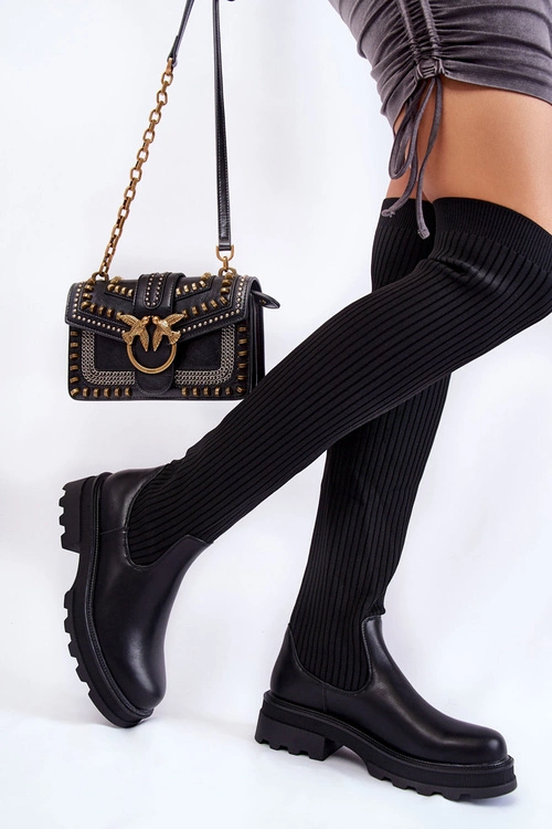 Damskie Skarpetkowe Kozaki Za Kolano Czarne Glorie