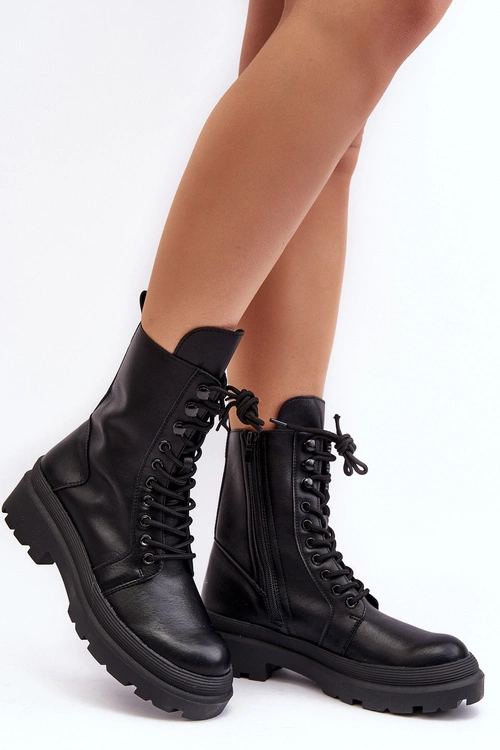 Botki Workery Damskie Ekoskóra Czarne Irande