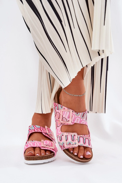 Klapki Damskie Z Klamrami I Brokatem S.Barski RB51-006 Różowe