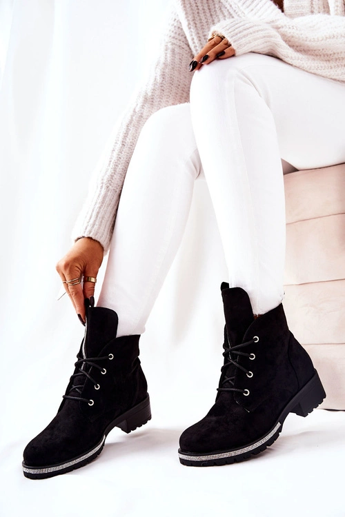 Zamszowe Ocieplane Botki Czarne Grecia