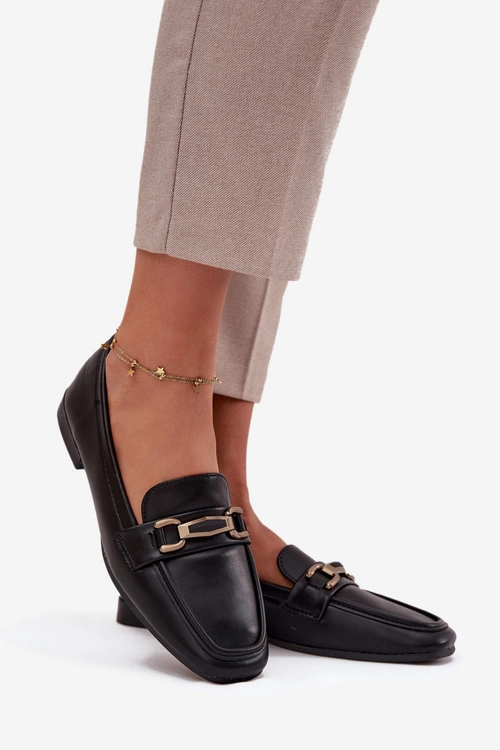 Półbuty Loafersy Damskie Z Ozdobą Czarne Priscelle