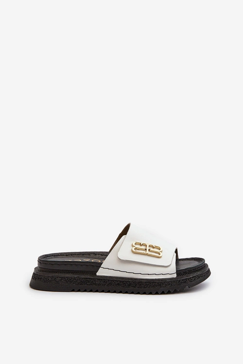 Zazoo 50101 Klapki Damskie Skórzane Na Platformie Białe