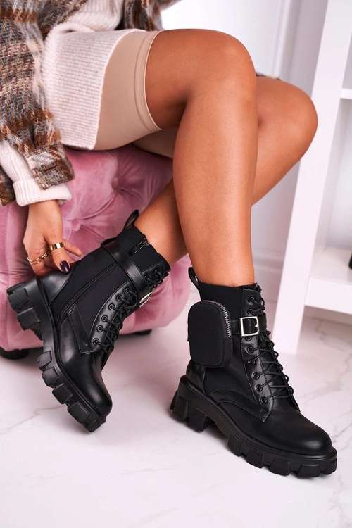 Botki Na Platformie Z Nerką Czarne Army