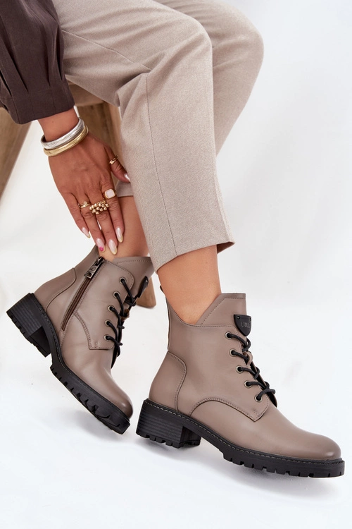 Ocieplane Botki Damskie Na Klocku Vinceza 58609 Szare