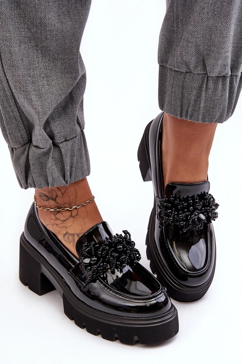 Damskie Lakierowane Półbuty Z Ozdobą Czarne Renesma