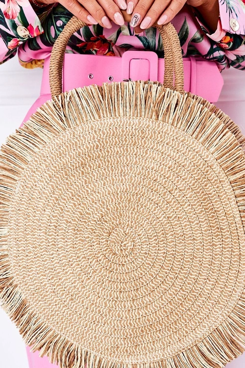 Pleciona Okrągła Torebka Boho BRUNO ROSSI Beżowa