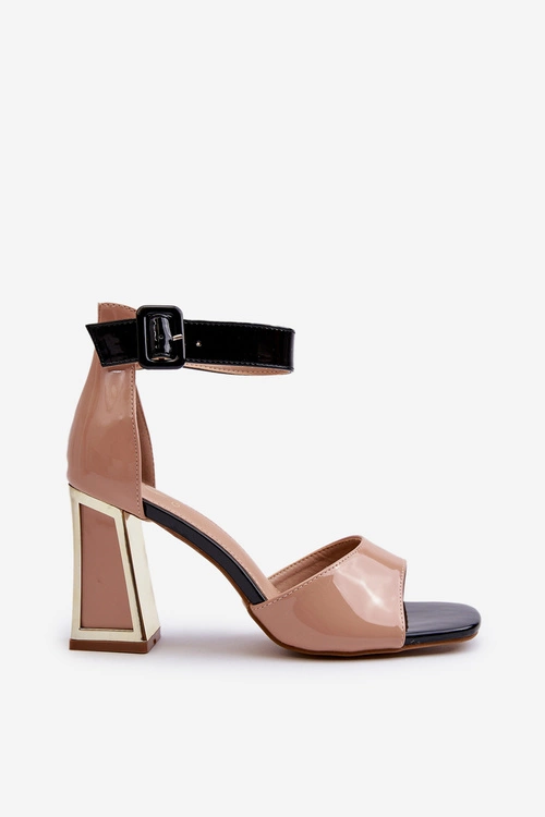 Lakierowane Sandały Na Słupku Beżowe Adrianu