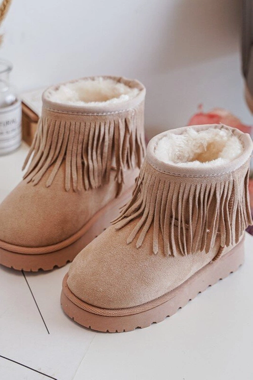 Ocieplane Botki Śniegowce Dziecięce Z Ozdobnymi Frędzlami Beżowe Nimia