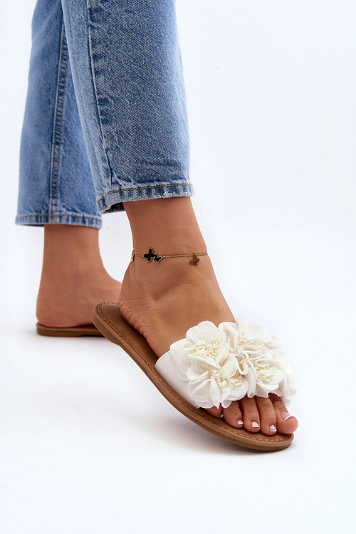 Damskie Klapki Z Kwiatkami Białe Eelfan