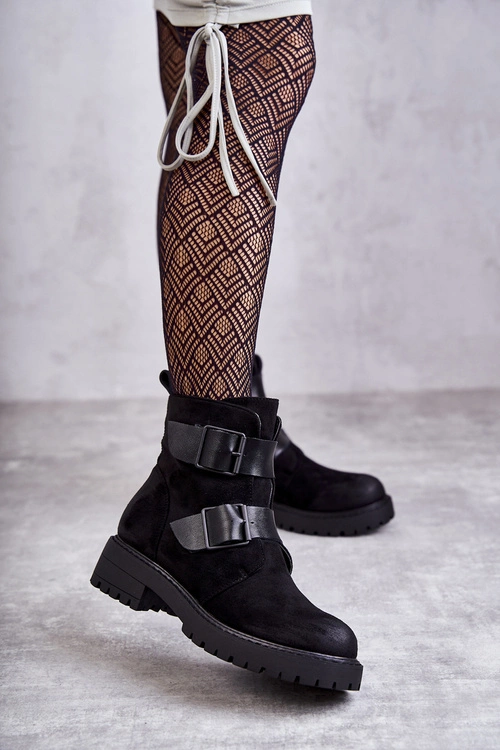 Zamszowe Damskie Botki Na Suwak Czarne Gritta