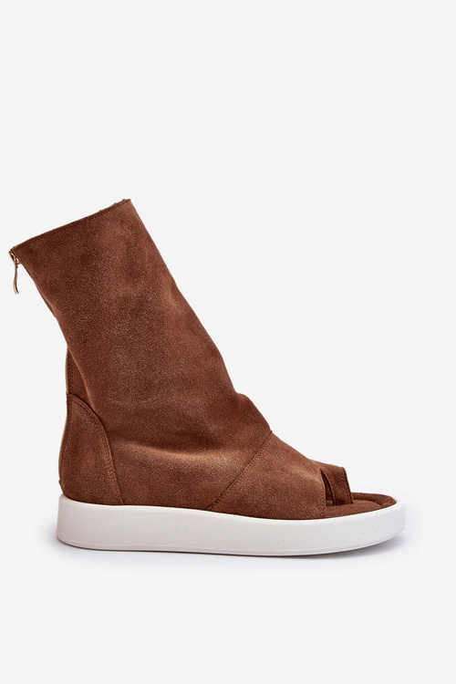 Zazoo 3441 Sandały Damskie Zamszowe Z Cholewka Brązowe