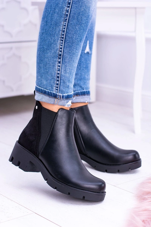 Czarne Płaskie Ocieplane Botki Murcio