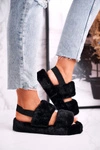 Papcie Damskie na Platformie Futrzane Czarne Cotton Candy