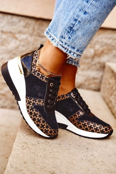 Sportowe Damskie Buty Sneakersy Skórzane Czarno Białe Metronus