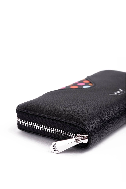 Duży Portfel Na Suwak W Kropki Czarny Reine