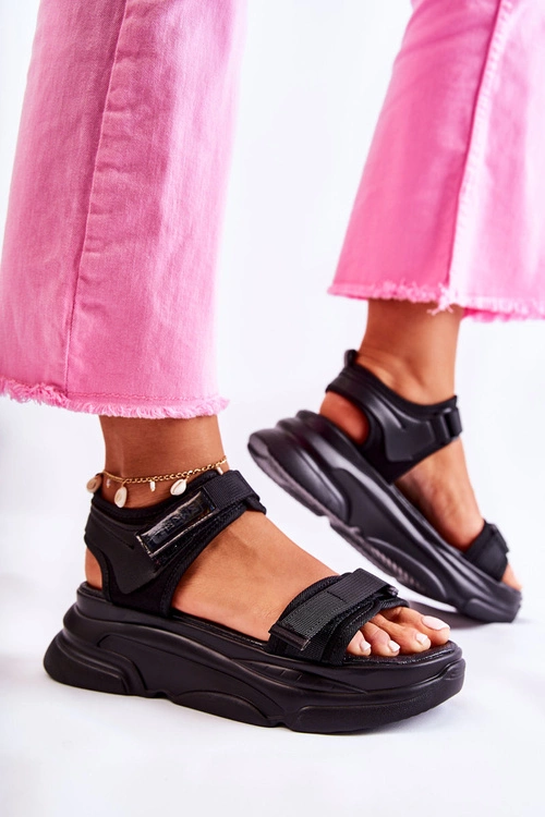 Damskie Sandały Na Platformie Czarne Terrina