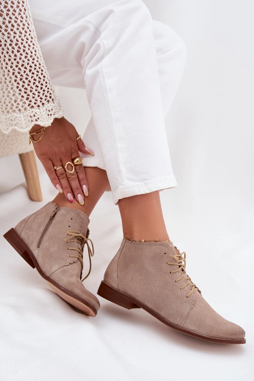 Zamszowe Botki Na Płaskim Obcasie Cappuccino Zazoo 4078