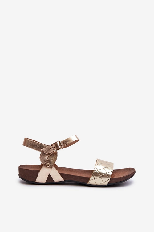 Zazoo 40027 Płaskie Skórzane Sandały Damskie Złote