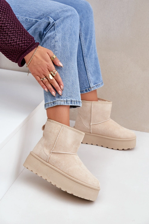 Damskie Śniegowce Na Platformie Jasnobeżowe Leanara