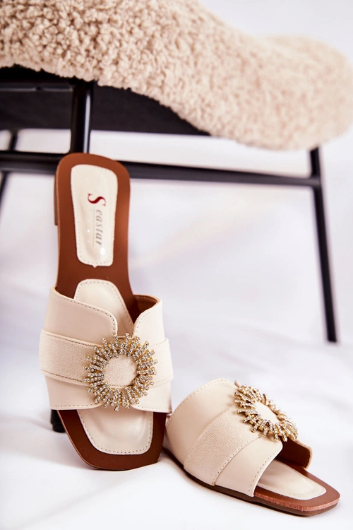 Damskie Wygodne Klapki Z Ozdobą Jasnobeżowe Ginera