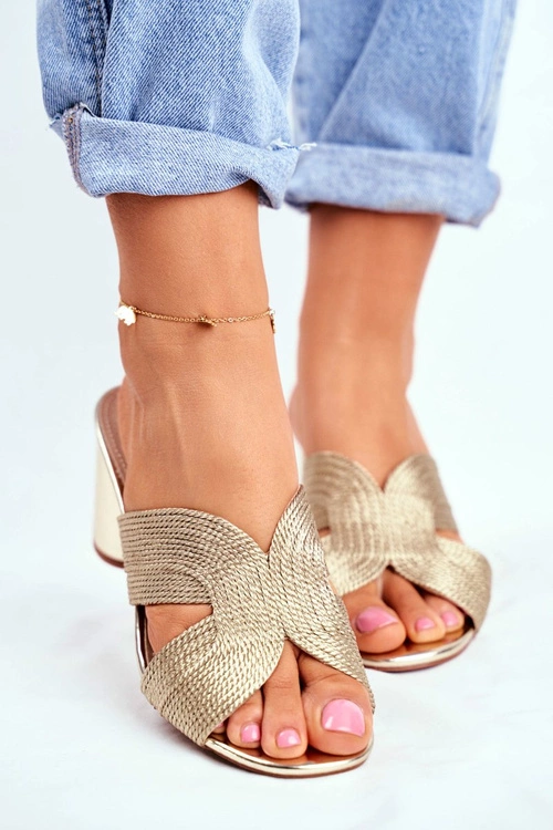 Klapki Damskie Na Słupku Wsuwane Złote Guest