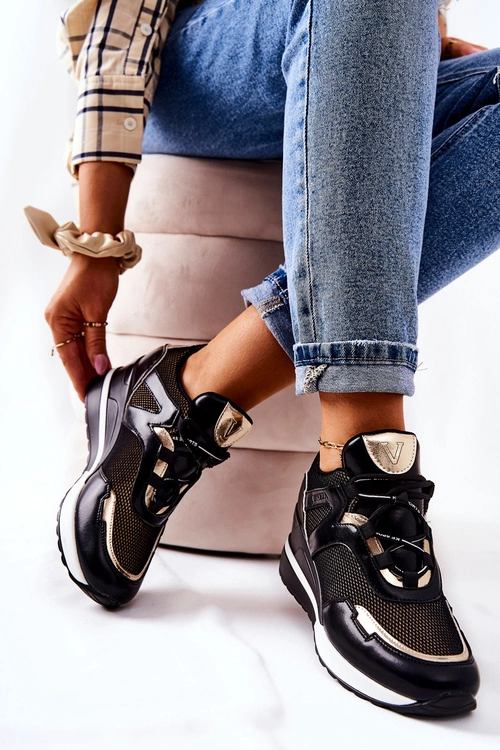 Sportowe Damskie Buty Sneakersy Czarno-Złote Colli