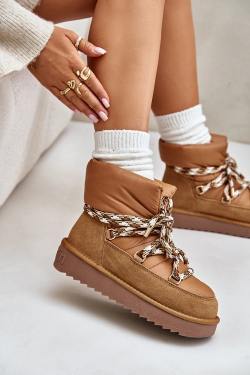 Zamszowe Śniegowce Damskie Z Grubym Sznurowaniem D.Franklin DFSH375003 Brązowe