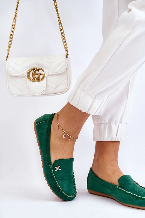 Damskie Zamszowe Mokasyny Z Ozdobą Zielone Leah