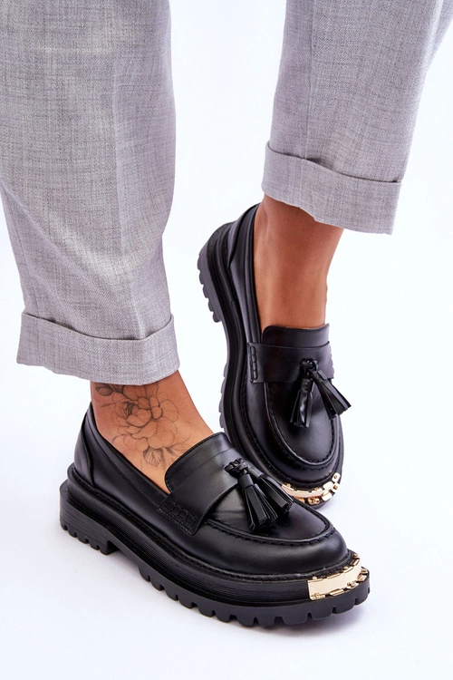 Klasyczne Półbuty Mokasyny Z Frędzlami Czarne Lonisa