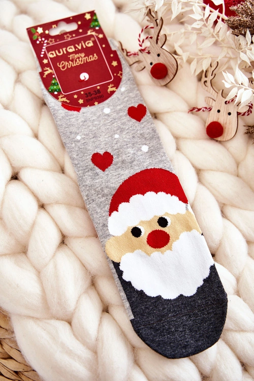 Damskie Świąteczne Skarpety Ze Wzorem Mikołaj Szare