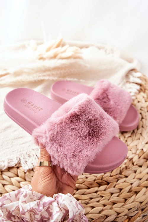 Gumowe Profilowane Klapki Z Futerkiem Ciemnoróżowe Emmie