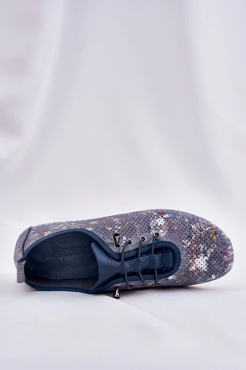 Półbuty Damskie Ze Skóry Naturalnej Wzorzyste Artiker 56C2691 Niebieskie