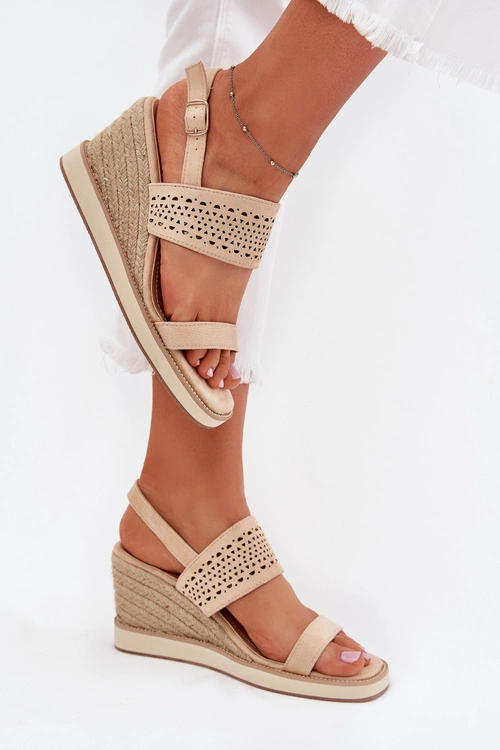 Sandały Damskie Ażurowe Na Koturnie Z Plecionką Beżowe Zolira