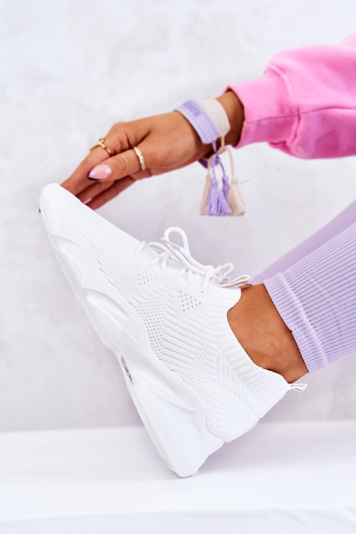 Sportowe Buty Sneakersy Materiałowe Białe Nolene