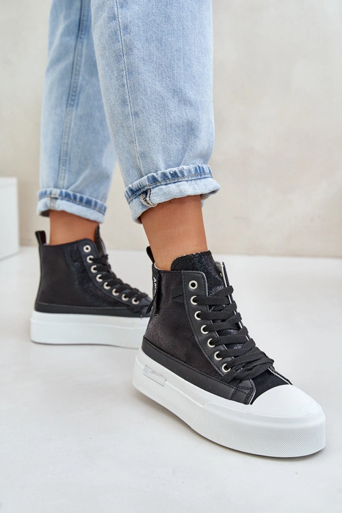 Damskie Wysokie Trampki Na Platformie Czarne Averira