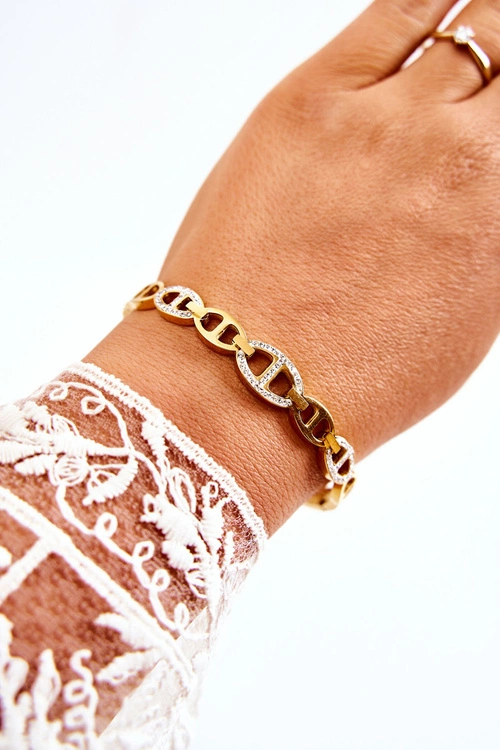 Elegancka Bransoletka Stalowa Z Cyrkoniami Złota