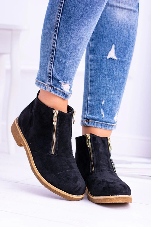 Lu Boo Czarne Zamszowe Damskie Botki Z Suwakami Inez