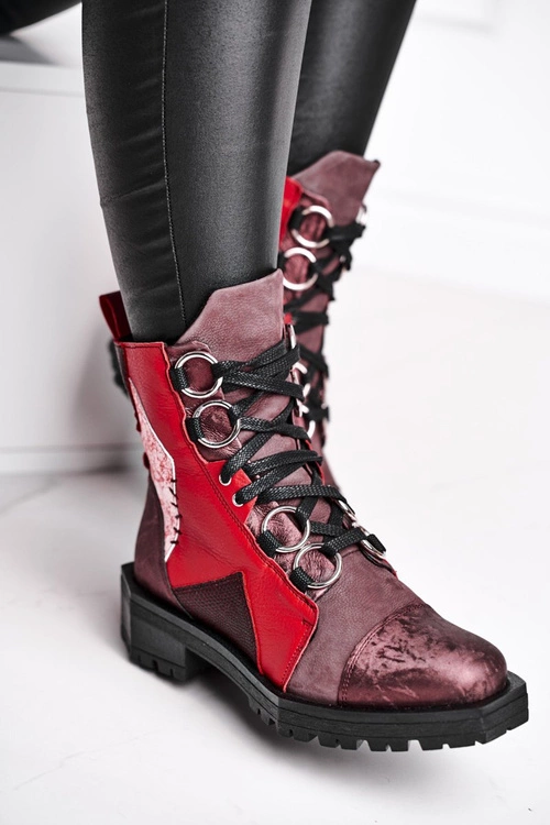 Botki Damskie Skórzane Trzewiki Maciejka Bordowe 04184-23/00-3